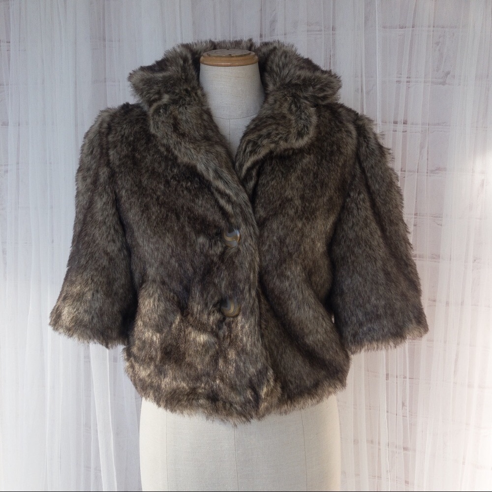 KERSH Faux Fur Women's Jacket with 3/4 Sleeves Size Small